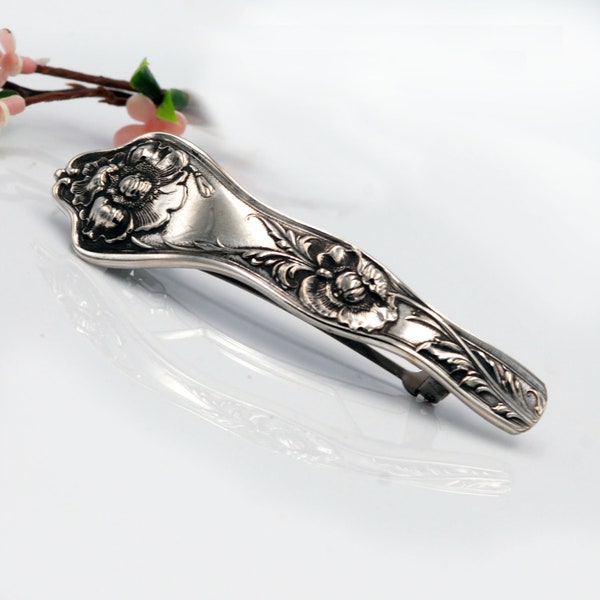 Spoon Hair Barrette, Poppy Silverware Hair Barrette, Vintage Spoon Barrette, French Clip Barrette, 1914 Spoon Jewelry (mcf H111)