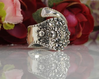 Sterling Spoon Ring, Adolphus Sterling Silver Spoon Ring, Vintage Silverware Ring, 1904 Floral Jewelry, Choose size 5 to 11 (mcfS113)