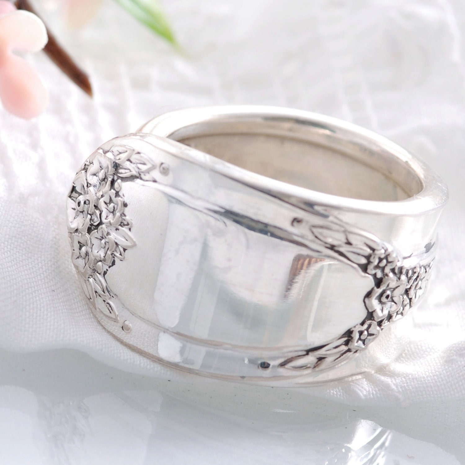 Vintage Spoon Ring, Garland Silverware Spoon Ring, Floral Spoon Jewelry ...
