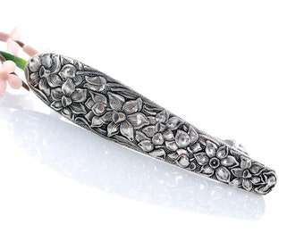 Spoon Hair Barrette, Narcissus Silverware Hair Barrette, 1935 Vintage Spoon Jewelry, French Barrette Clip, Flower Spoon Barrette (mcf H29)