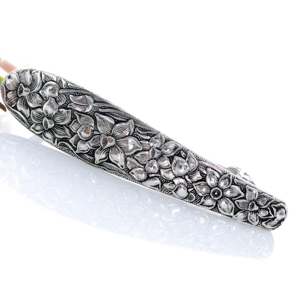 Spoon Hair Barrette, Narcissus Silverware Hair Barrette, 1935 Vintage Spoon Jewelry, French Barrette Clip, Flower Spoon Barrette (mcf H29)