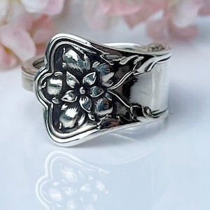 Sterling Spoon Ring, Atlanta Sterling Spoon Ring, 1910 Sterling Silver Ring, Vintage Silverware Jewelry, Floral Spoon Ring (mcfS115)