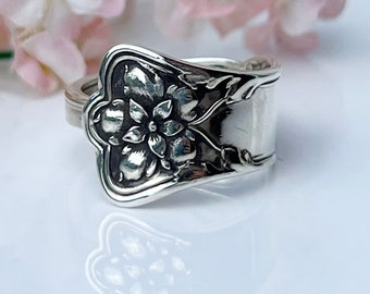 Sterling Spoon Ring, Atlanta Sterling Spoon Ring, 1910 Sterling Silver Ring, Vintage Silverware Jewelry, Floral Spoon Ring (mcfS115)