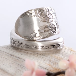 Spoon Ring - Rose & Leaf Spoon Ring - Spoon Jewelry - Silverware Jewelry - Vintage Spoon Ring - Silverware Spoon Ring (mcf  R120)