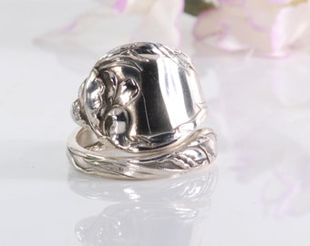 Sterling Spoon Ring, Les Cinq Fleurs Sterling Spoon Ring, 1900 Vintage Sterling silver ring, Sterling silverware Jewelry (mcfS134)