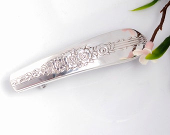 Hair Barrette, Vintage Spoon Barrette, Royal Rose Silverware Hair Barrette, French Clip Spoon Barrette, Silver 1939 Hair Barrette (mcf H05)