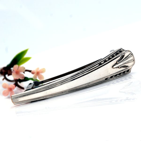 Hair Barrette, Vintage Casino Silverware Spoon Hair Barrette, French Clip Barrette, 1931 Vernon Silver Spoon Jewelry (mcf H52)