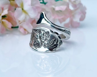 Spoon Ring, Carnation Silverware Ring, 1908 Vintage Spoon Jewelry, Floral Spoon Ring, Silverware Jewelry(mcf SP177)