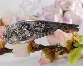 Hair Barrette, Vintage Carnation Silverware Hair Barrette, Spoon Jewelry Hair Barrette,1908 Hair Barrette, French Clip Barrette(mcfH129)