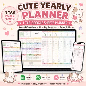 Google Sheets Planner | Digital Planner Template, Annual Calendar, Monthly Task Tracker, Goals and Notes