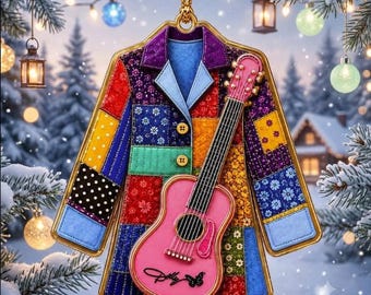Dolly Coat of Many Colors 2Dflat Acrylic Ornament, Dolly Pink Guitar Ornament, Christmas Gift, Christmas Decor, 2D Novelty Ornament