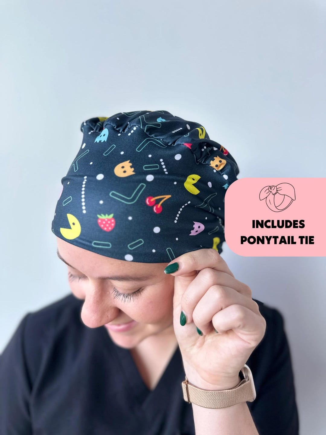Hat Pac Duostyle Scrub Hat - Pac Man Gaming Ghost Eater - Women’s Soft Scrub ...