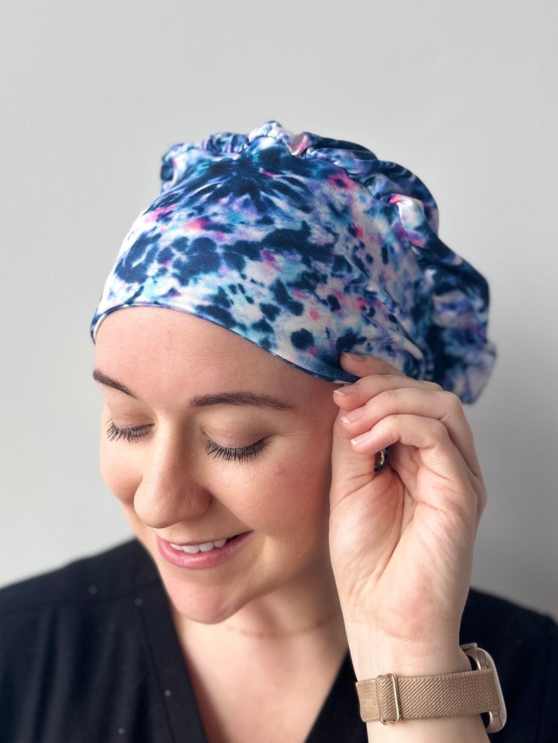 Hello Headband Scrub Hat Moody Tie Dye Womens Soft Scrub Cap image 1