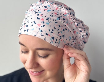 Hello Headband Scrub Hat - Pink Terrazzo  - Women’s Soft Scrub Cap
