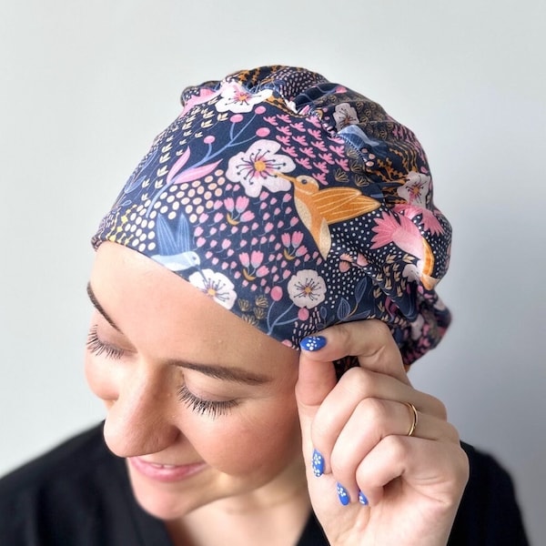 Hello Headband Scrub Hat - Hummingbirds - Women’s Soft Scrub Cap