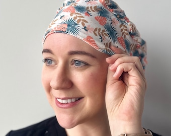 Hello Headband Scrub Hat - Boho Monstera - Women’s Soft Scrub Cap