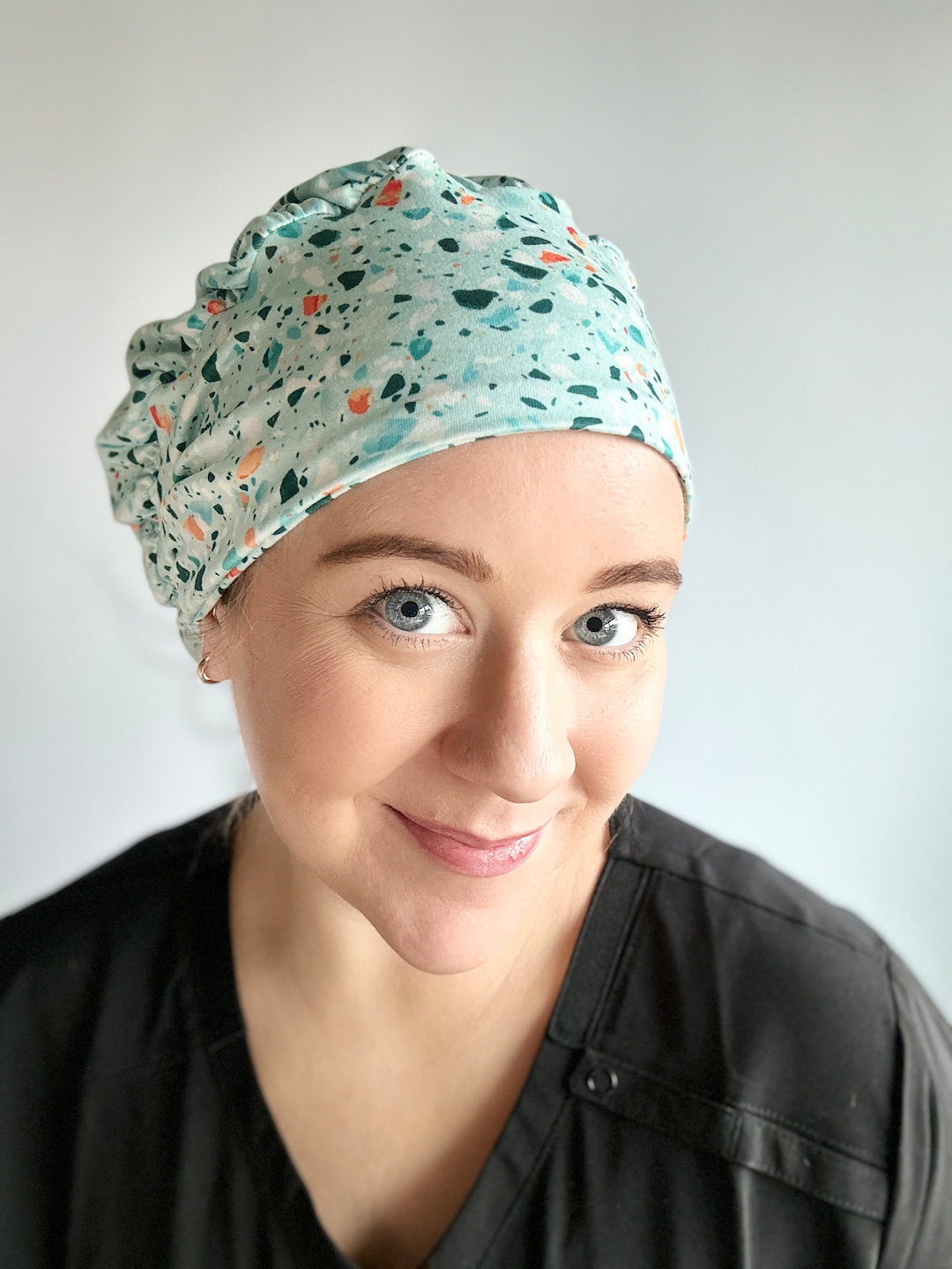 Hello Headband Scrub Hat Blue Terrazzo Womens Soft Scrub Etsy