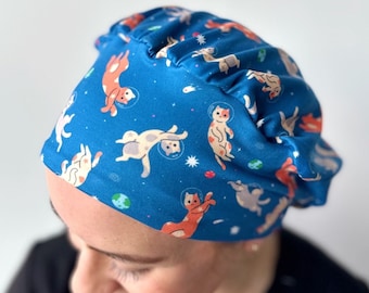 Hello Headband Scrub Hat - Space Kitties - Women’s Soft Scrub Cap