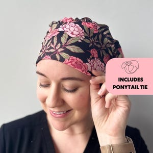 DuoStyle Scrub Hat - Pink Peonies Floral - Women’s Soft Scrub Cap
