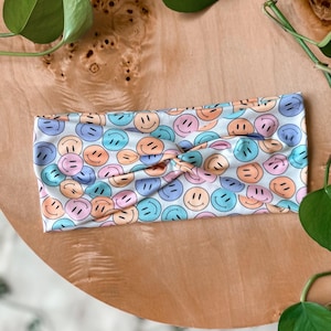 Hello Headband - Twistband - Colorful Smiley Faces - Stretchy Soft Women’s Headband