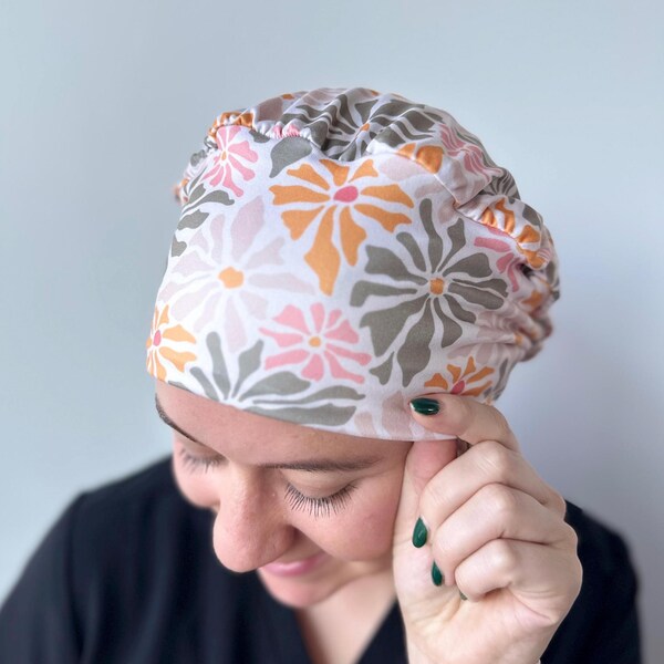 Chapéu de uniforme Hello Headband - Flores abstratas de outono - Boné de uniforme feminino macio