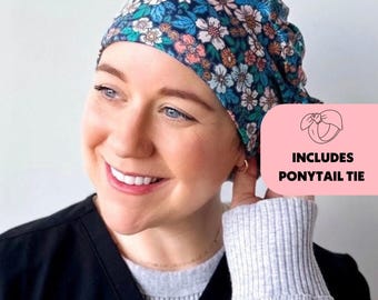 DuoStyle Scrub Hat - Winter Bloom - Women’s Soft Scrub Cap