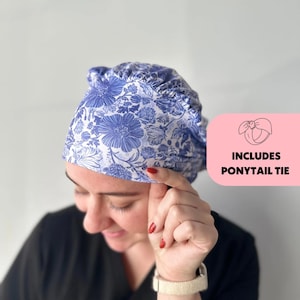 DuoStyle Scrub Hat - Blue Floral - Women’s Soft Scrub Cap