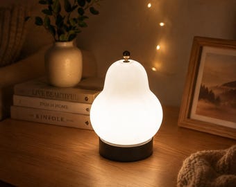 Cream Pear Lamp, Glass LED Bedside Light, Dimmable Desk Accent Lighting