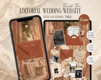 Terracotta Lace Wedding Website with RSVP Form, Rustic Editable Canva Invitation Template, Countdown