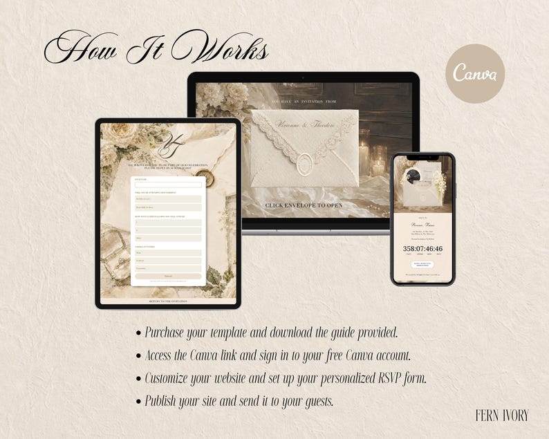 Save The Date Website Template, Ivory Old Money Wedding Website Canva, RSVP, Digital Wedding Invite 画像 6