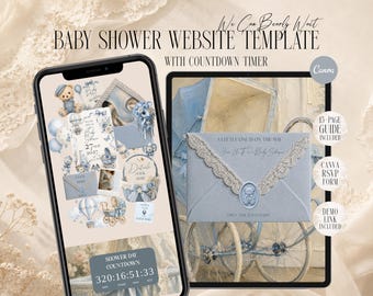 We Can Bearly Wait Baby Shower Website Template Canva, Editable Boy Baby Shower Invitation with RSVP