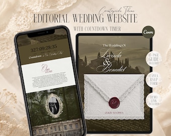 Countryside Wedding Website Template with RSVP Form, Old Money Editable Canva Invitation Design