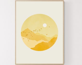 Mustard Yellow Mountain Art Print: Scandinavian Decor