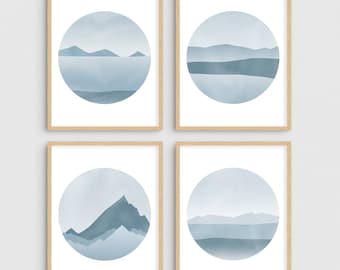 Gray Landscape Art Prints: Minimalist Gallery Wall Set