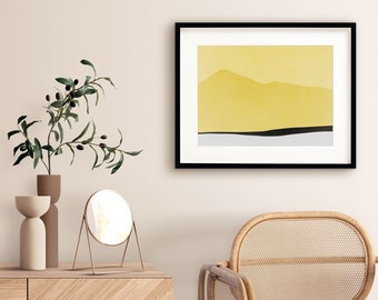 Yellow Wall Art, Horizontal Print, Minimalist Art Print, Large Wall Art, Abstract Landscape Print, Mountain Print, Vibrant Wall Art