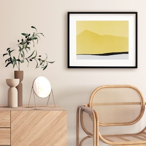 Yellow Wall Art, Horizontal Print, Minimalist Art Print, Large Wall Art, Abstract Landscape Print, Mountain Print, Vibrant Wall Art image 1