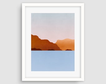 Abstract Seascape, Modern Wall Art, Abstract Beach Art Print, Scandinavian Print, Large Wall Art, Ocean Print, Blue Orange Wall Decor