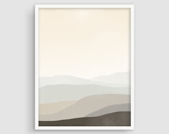 Grote abstracte kunstdruk, neutrale muurkunst, Scandinavische moderne kunstabstraher, minimalistische kunst, abstract landschap, beige kunst, grote muurkunst