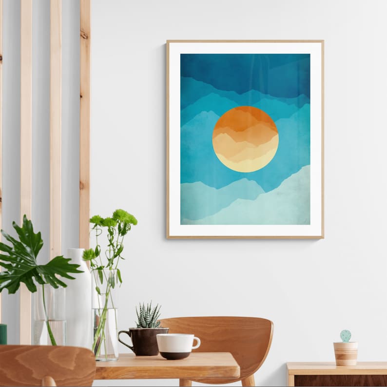 Mid Century Art Print, Moderne Wall Art, Abstracte Bergen Kunst, Grote Wall Art Print, Mid Century Modern, Minimalistische Kunst, Moderne Print afbeelding 2