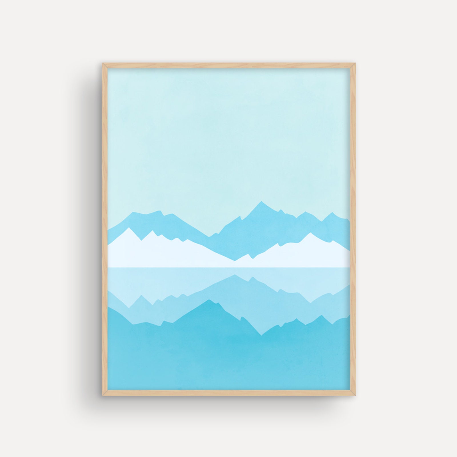Blue Mountain Landscape Art Print: Minimalist Nature Wall Decor