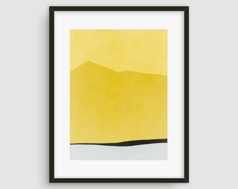 Yellow and Grey Wall Art Print, Abstract Art Prints, Mustard Yellow, Large Wall Art Print, Landscape Print, Wall Decor, Mountain Print