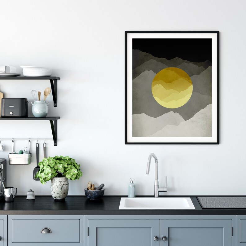 Modern Wall Art Mid Century Modern Art Yellow and Grey Wall Etsy