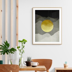 Yellow and Grey Wall Art Abstract Mountain Wall Art Office Decor Mid Century Art Gift for Men Unframed image 4