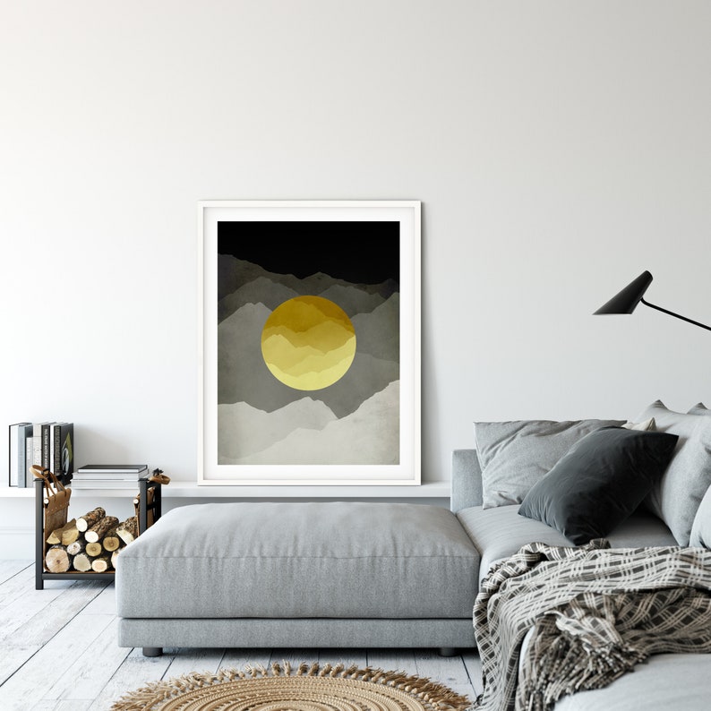 Modern Wall Art Mid Century Modern Art Yellow and Grey Wall Etsy