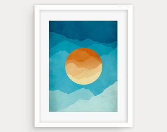 Mid Century Modern Mountain Art Print: Abstract Sunset Wall Decor