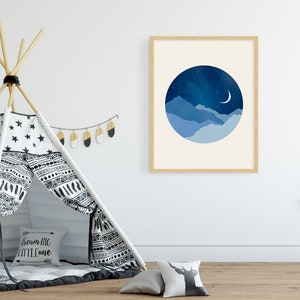 Moon and Stars Nursery Wall Art Print, Gender Neutral Nursery Decor, Celestial Baby Shower Gift, Kids Room Decor image 5