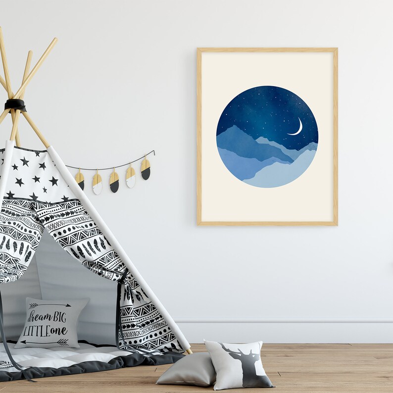 Moon and Stars Nursery Wall Art Print Gender Neutral Nursery Etsy