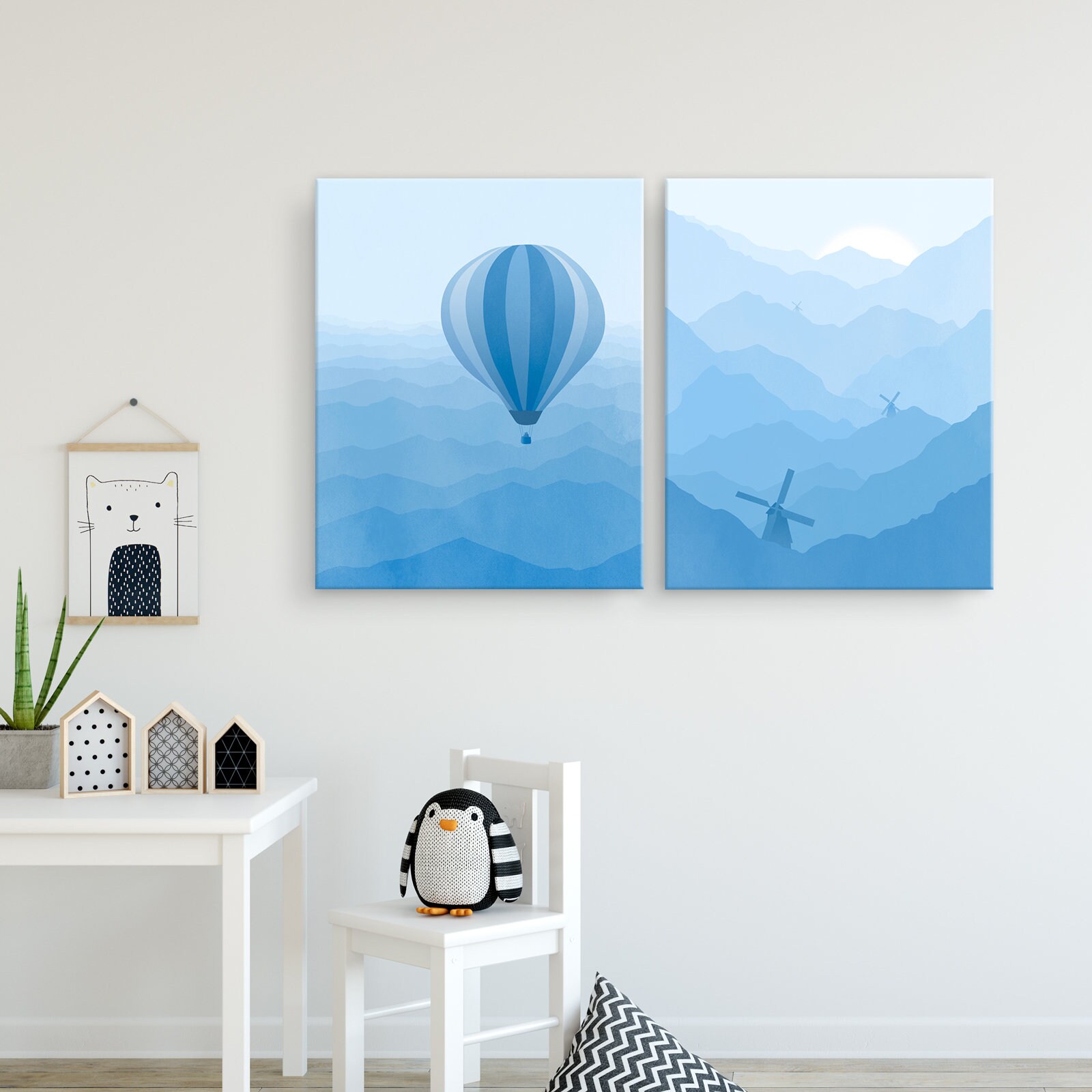Blue Nursery Wall Art Canvas Set of 2 Mountain Nursery Decor Etsy