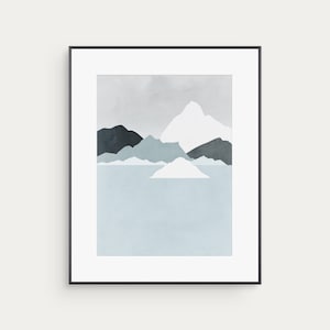 Grey Blue Abstract Art Print, Serene Wall Art, Office Decor for Men Women, Bedroom Wall Decor, Iceland Winter Landscape