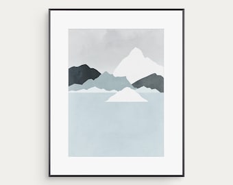 Grey Blue Abstract Art Print, Serene Wall Art, Office Decor for Men Women, Bedroom Wall Decor, Iceland Winter Landscape